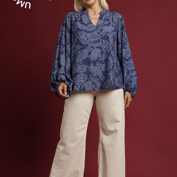 UMGEE Two Tone Abstract Print Blouse (New) - Navy - Picture 5 of 6